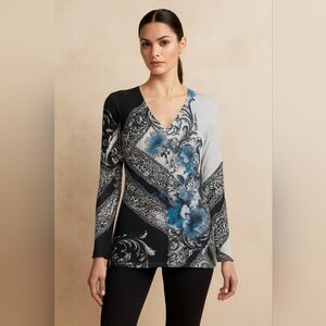 Cache Women Y2K Graphic Rhinestone Embelished Long Sleeve Top Made In USA Medium